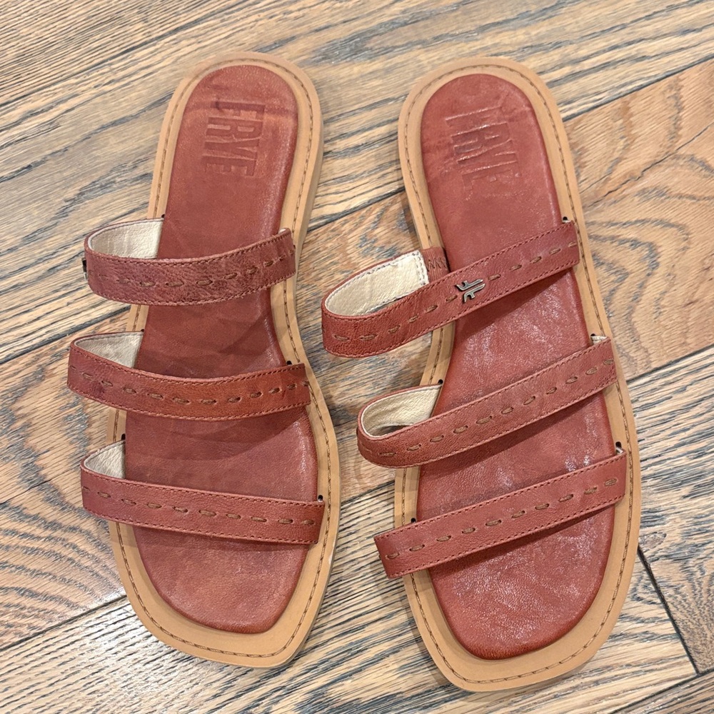 Frye Faye Women’s Brown Leather Sandals Slides size 10